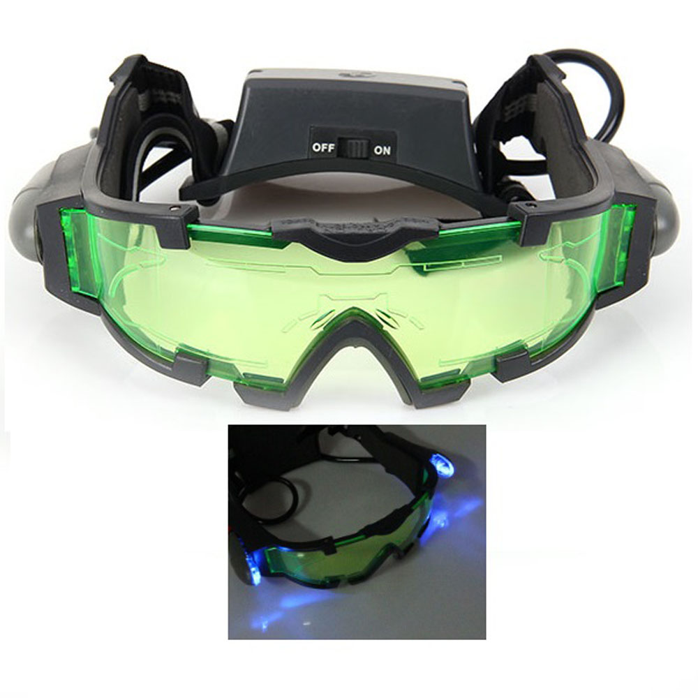 Adjustable LED Light Night Vision Goggles Glasses Green Lens Eyeshield