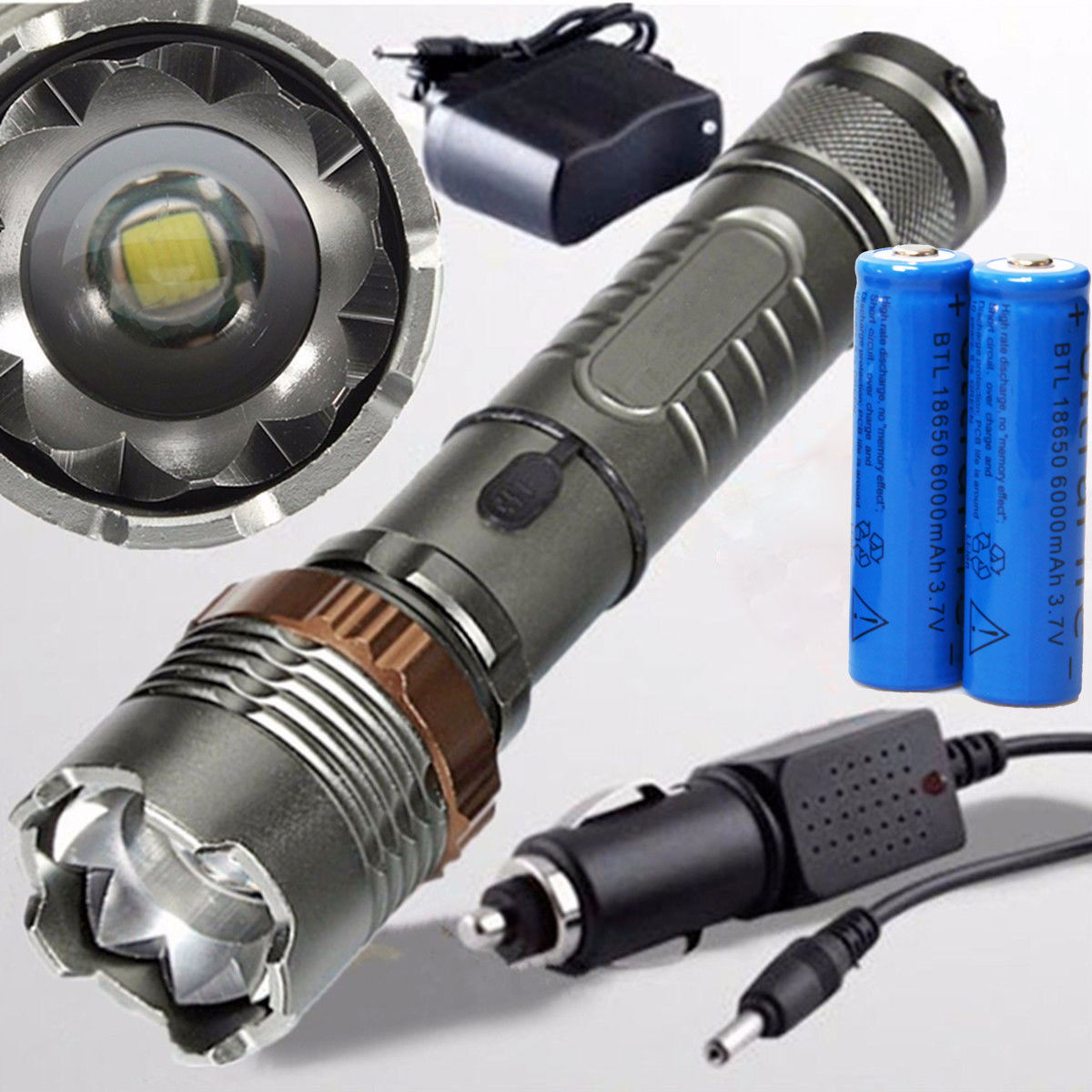 5000Lumen LED Zoom Flashlight Torch Rechargeable + 18650 Battery